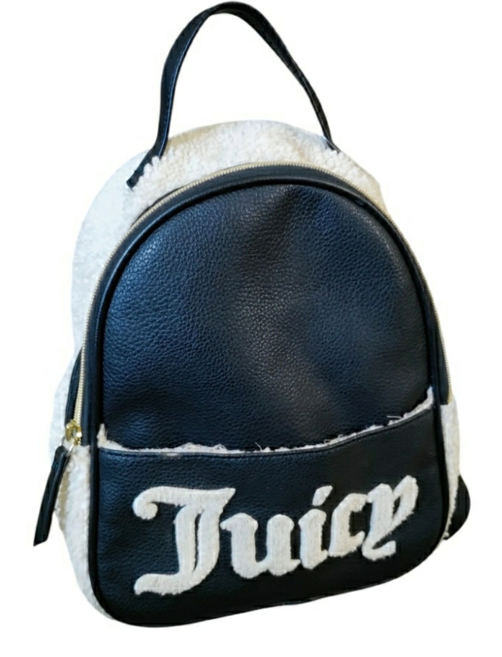 Juicy Couture Mini Backpack Puffy Logo Sherpa Faux Leather Spellout